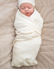 Baby Seraphine Baby Clothes | Mini Cotton & Cashmere Ivory White Knitted Baby Blanket