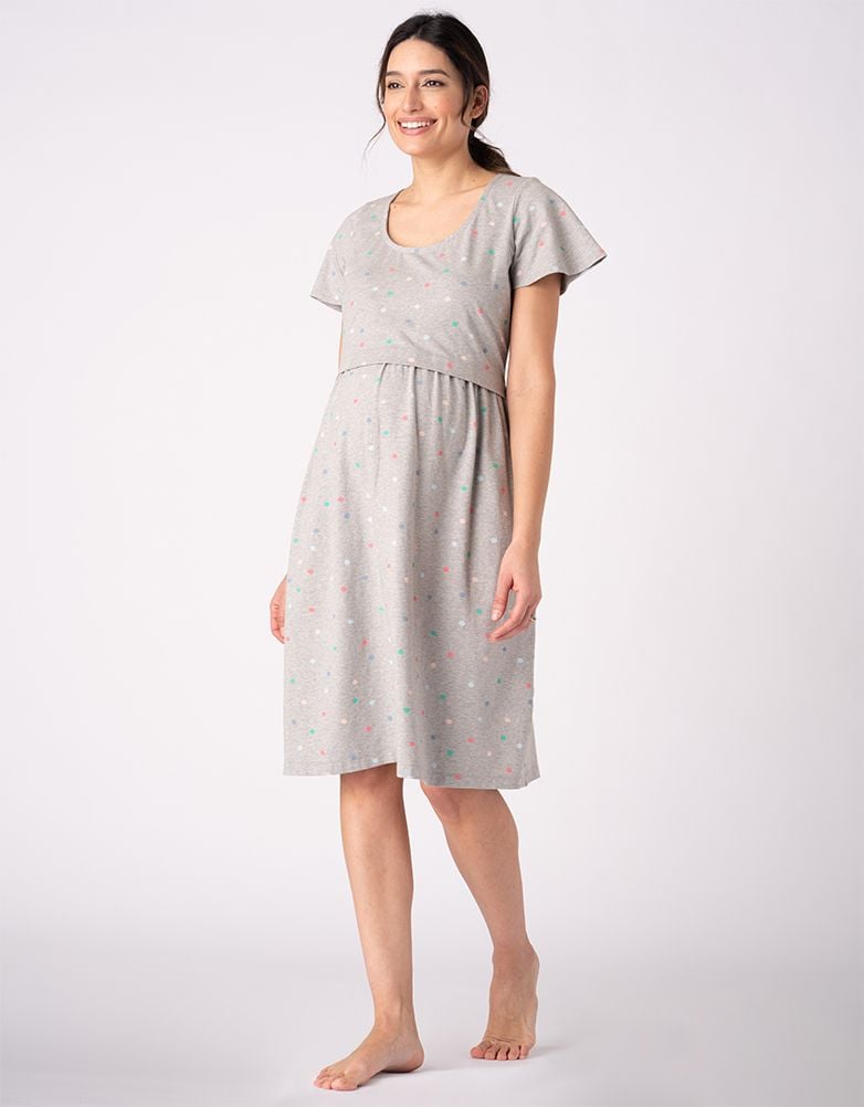 Baby Seraphine Baby Clothes | Spot Print Mama & Mini Maternity To Nursing Nightdress Set – Grey