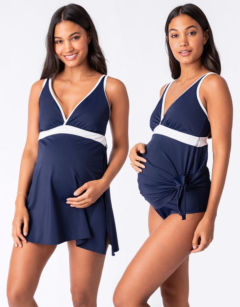 Women Seraphine Beach & Swimwear | Nautical Maternity Swimsuit With Skirt