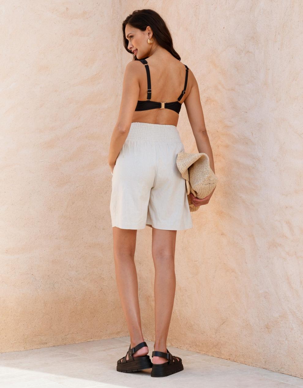 Women Seraphine Co-ords | Shirred Linen Maternity Shorts