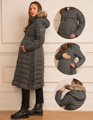 Women Seraphine Coats & Jackets | Khaki Extra Long 3 In 1 Down Maternity Coat