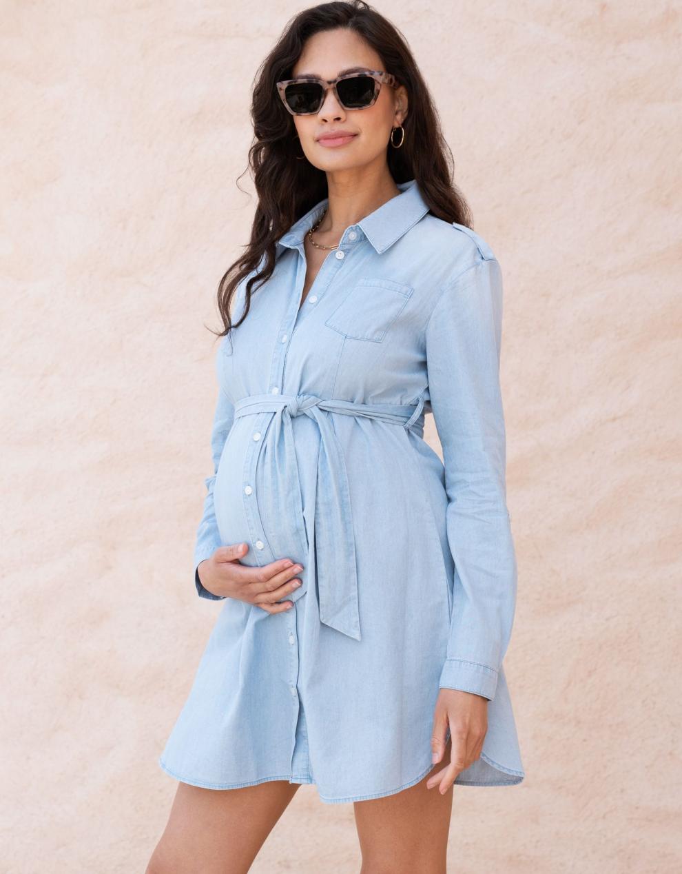 Women Seraphine Dresses | Cotton Chambray Belted Maternity-To-Nursing Tunic