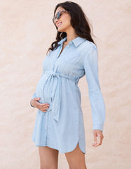 Women Seraphine Dresses | Cotton Chambray Belted Maternity-To-Nursing Tunic