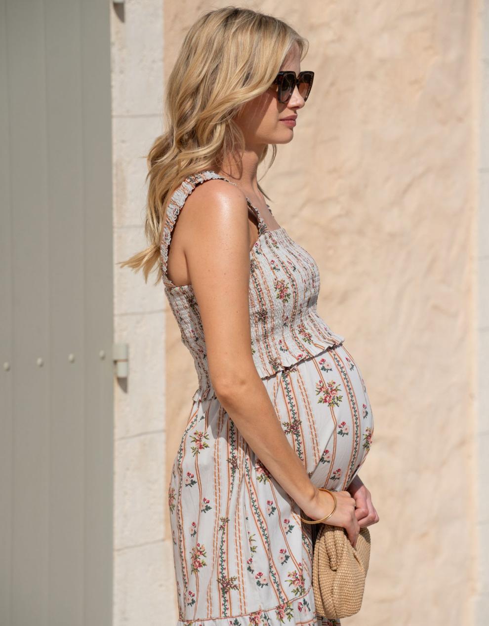 Women Seraphine Dresses | Cotton Shirred Strappy Midi Maternity-To-Nursing Dress