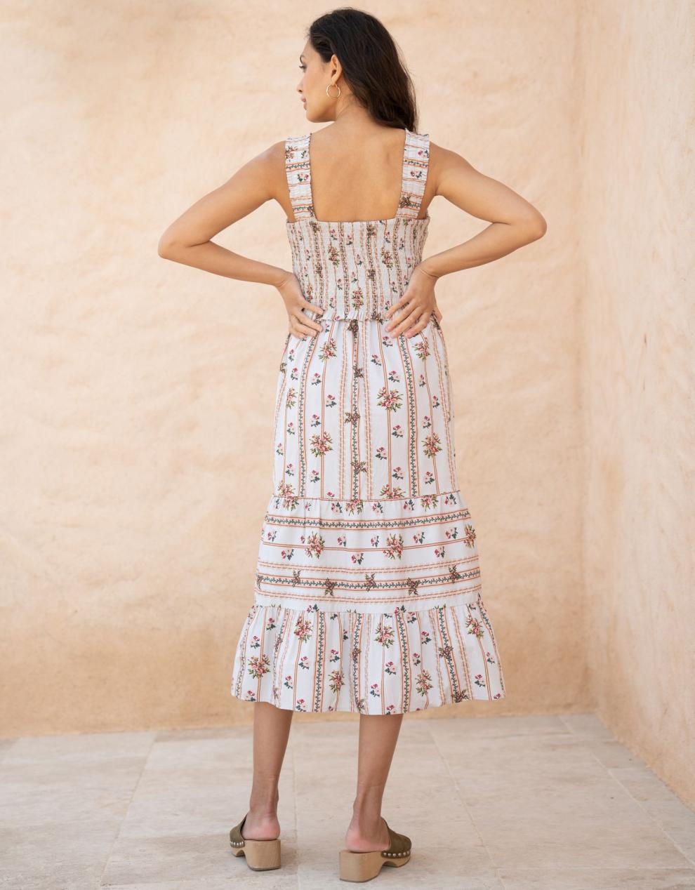 Women Seraphine Dresses | Cotton Shirred Strappy Midi Maternity-To-Nursing Dress