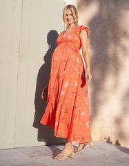 Women Seraphine Dresses | Flutter Sleeve Maxi Wrap Maternity Dress