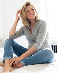 Women Seraphine Essentials | Grey Cotton ¾ Sleeve Skin To Skin Top