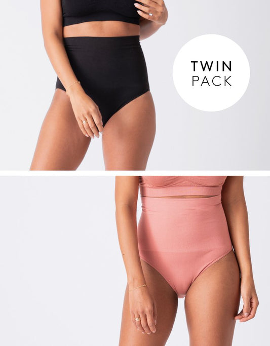 Women Seraphine Essentials | Twin Pack Post Maternity Shaping Briefs – Black & Terracotta