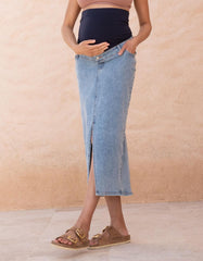Women Seraphine Jeans | Midi-Length Over Bump Denim Maternity Skirt