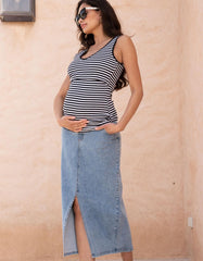 Women Seraphine Jeans | Midi-Length Over Bump Denim Maternity Skirt