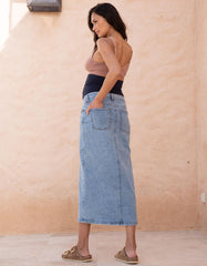 Women Seraphine Jeans | Midi-Length Over Bump Denim Maternity Skirt