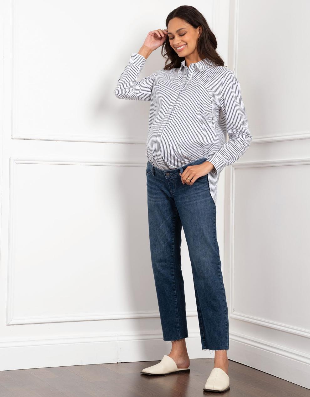Women Seraphine Jeans | Tapered Frayed Hem Maternity Jeans
