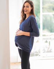 Women Seraphine Jumpers & Knitwear | Blue Maternity & Nursing Sweatshirt