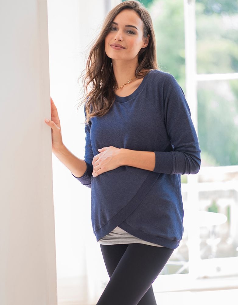 Women Seraphine Jumpers & Knitwear | Blue Maternity & Nursing Sweatshirt
