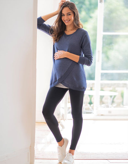 Women Seraphine Jumpers & Knitwear | Blue Maternity & Nursing Sweatshirt