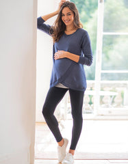 Women Seraphine Jumpers & Knitwear | Blue Maternity & Nursing Sweatshirt