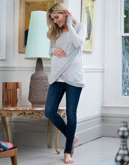 Women Seraphine Jumpers & Knitwear | Grey Cotton Blend Maternity & Nursing Sweatshirt