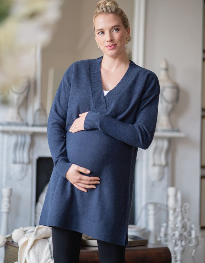 Women Seraphine Jumpers & Knitwear | Knitted Navy Maternity & Nursing Tunic |Seraphine