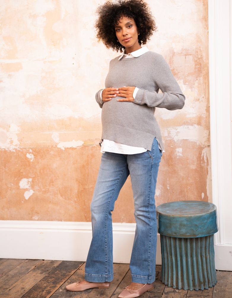 Women Seraphine Jumpers & Knitwear | Mock Shirt Cotton Mix Maternity & Nursing Sweater