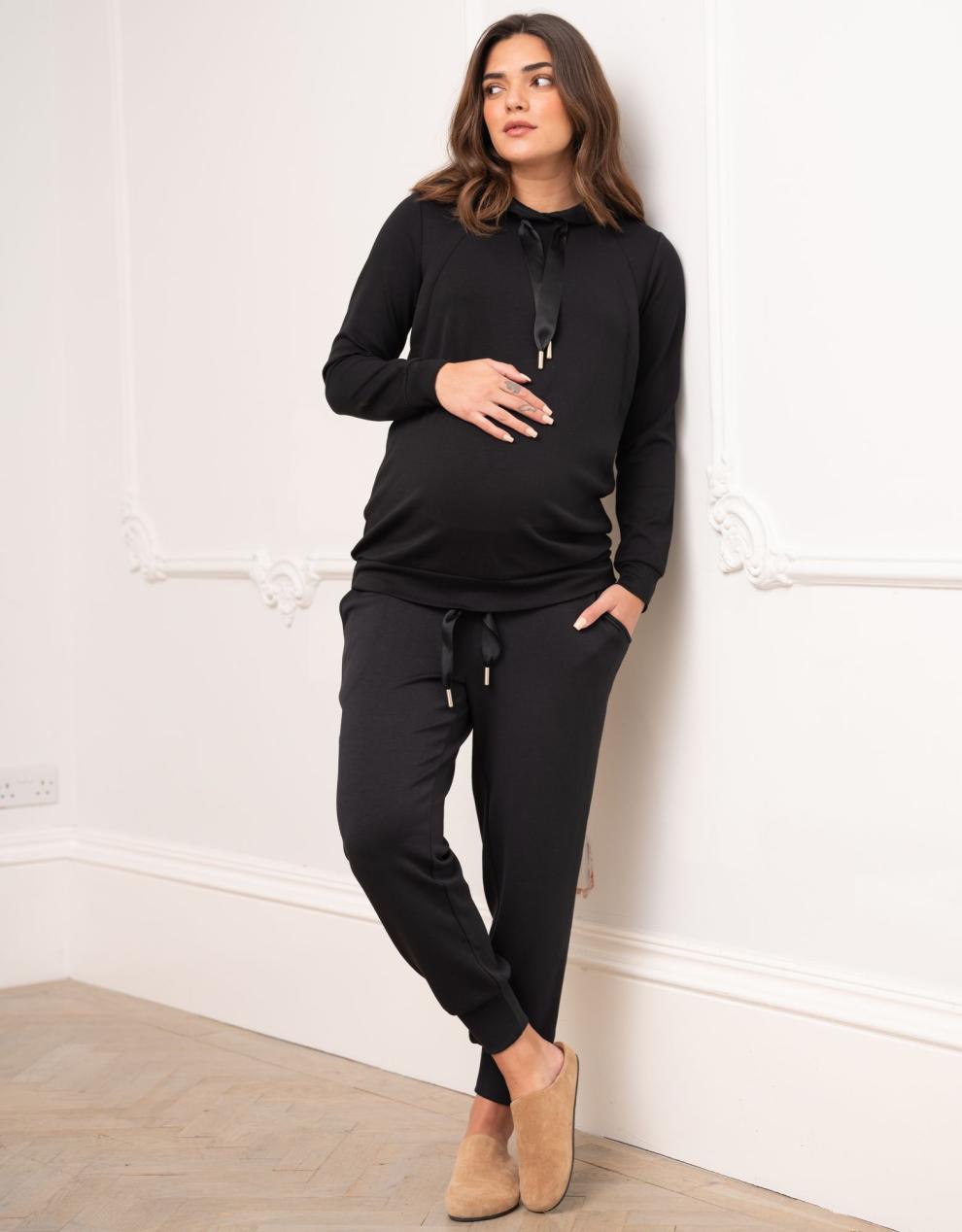 Women Seraphine Jumpers & Knitwear | Modal Blend Black Maternity & Nursing Hoodie