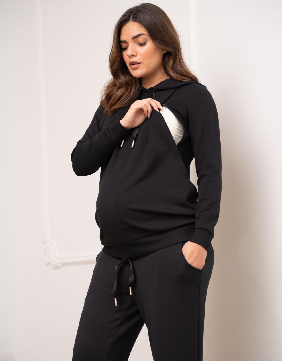 Women Seraphine Jumpers & Knitwear | Modal Blend Black Maternity & Nursing Hoodie