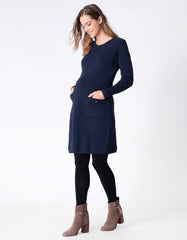 Women Seraphine Jumpers & Knitwear | Navy Knitted Maternity & Nursing Dress With Pockets