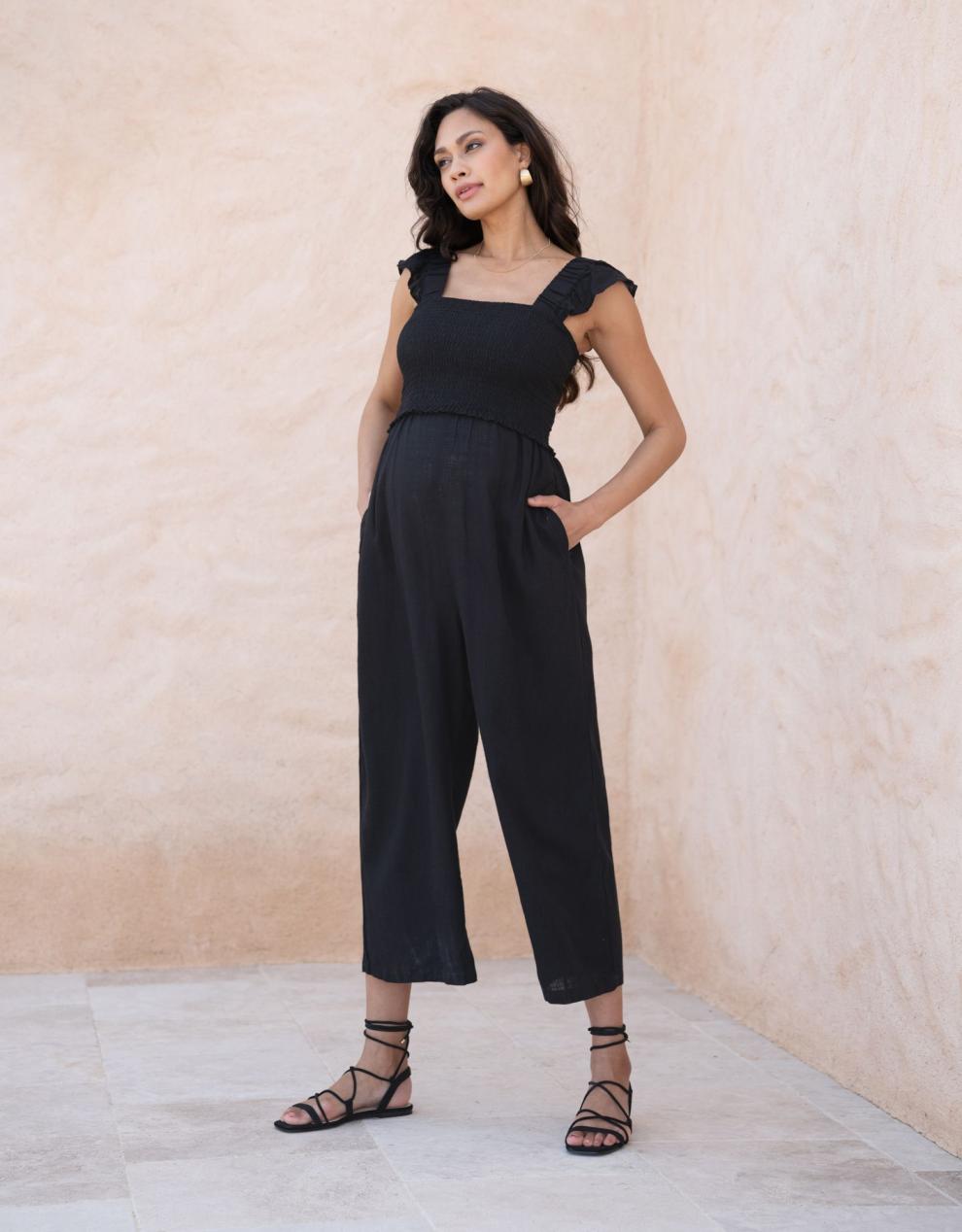 Women Seraphine Jumpsuits | Linen-Blend Maternity-To-Nursing Jumpsuit