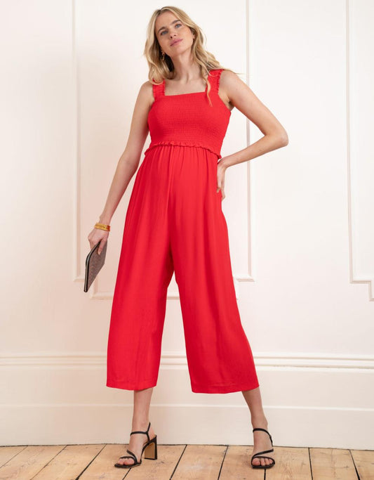 Women Seraphine Jumpsuits | Wide Leg Cropped Red Maternity & Nursing Jumpsuit