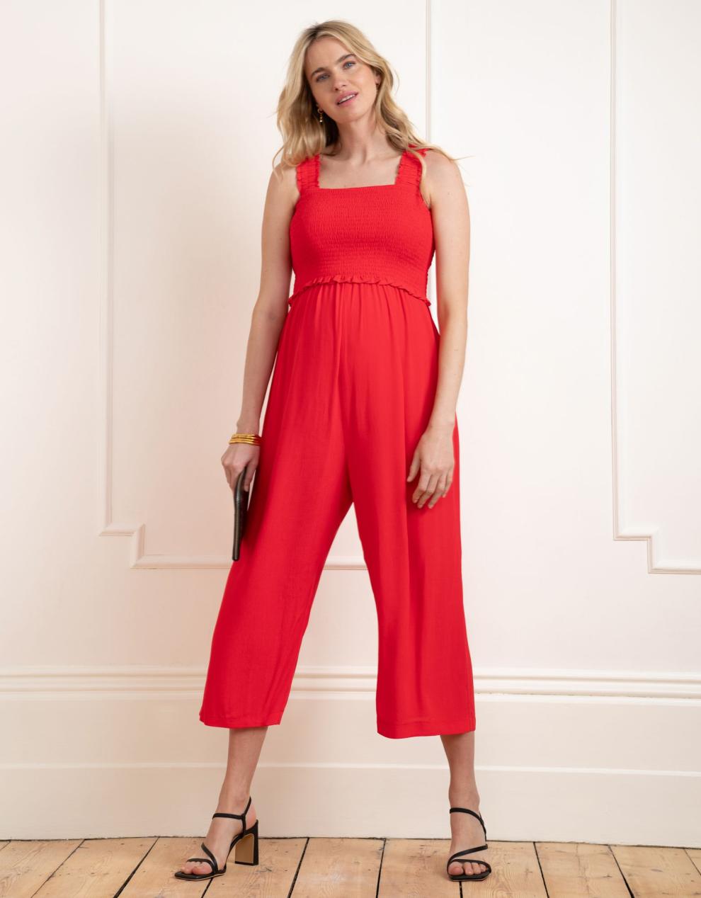 Women Seraphine Jumpsuits | Wide Leg Cropped Red Maternity & Nursing Jumpsuit