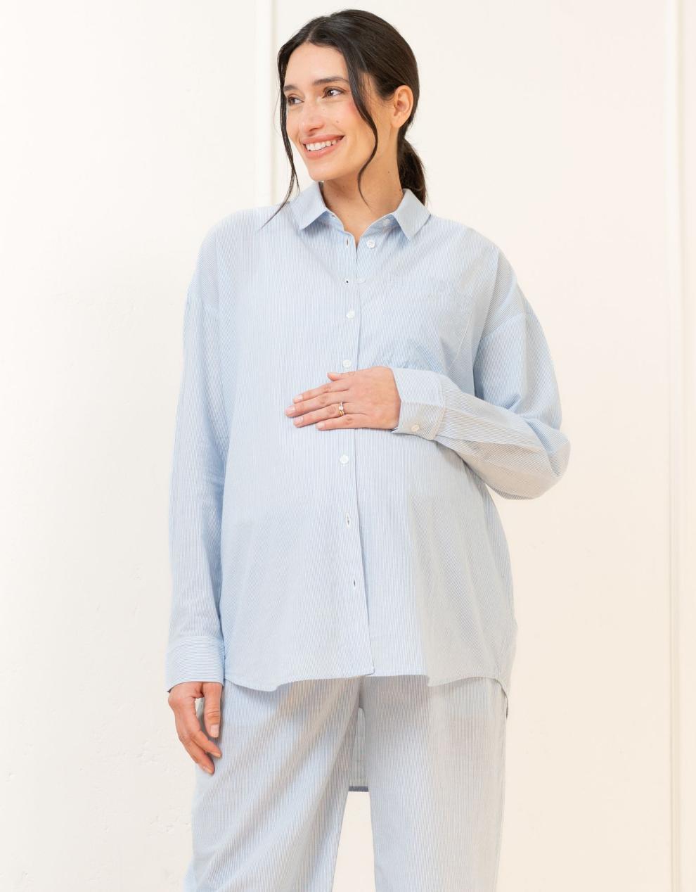 Women Seraphine Kits & Sets | Fine Stripe Full-Length Cotton Pyjama Maternity-To-Nursing Set