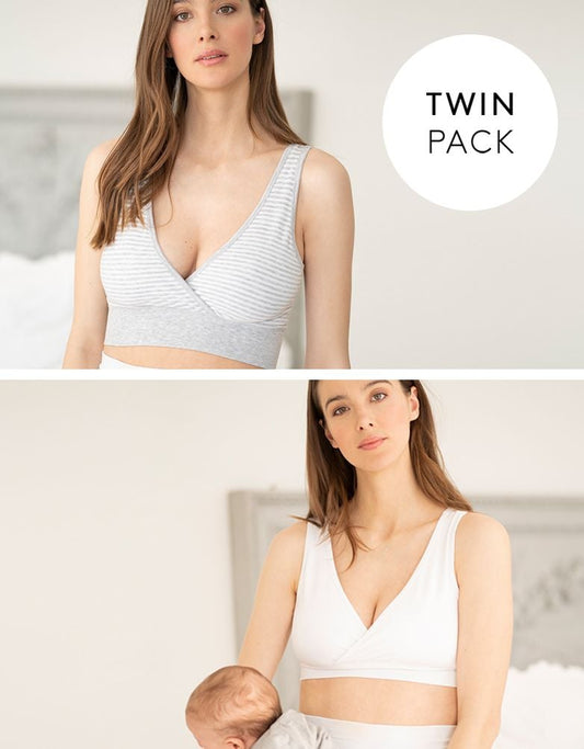 Women Seraphine Kits & Sets | Twin Pack Bamboo Maternity & Nursing Sleep Bras – Grey & White
