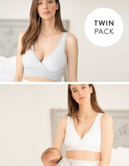 Women Seraphine Kits & Sets | Twin Pack Bamboo Maternity & Nursing Sleep Bras – Grey & White
