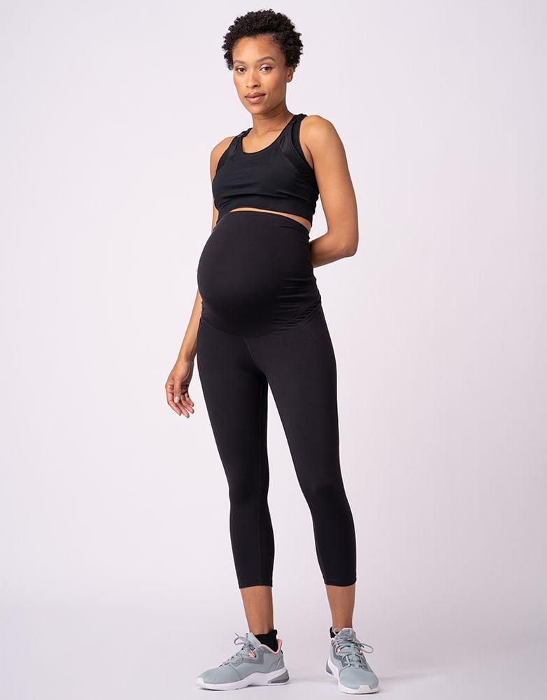 Women Seraphine Leggings & Tights | Black 3/4 Length Maternity Gym & Activewear Leggings |Seraphine