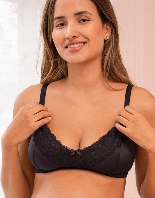 Women Seraphine Nursing Bras & Lingerie | Black Seraphine Lace Trim Nursing Bra