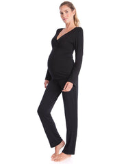 Women Seraphine Sleepwear | Black Bamboo Lounge Maternity Pajamas