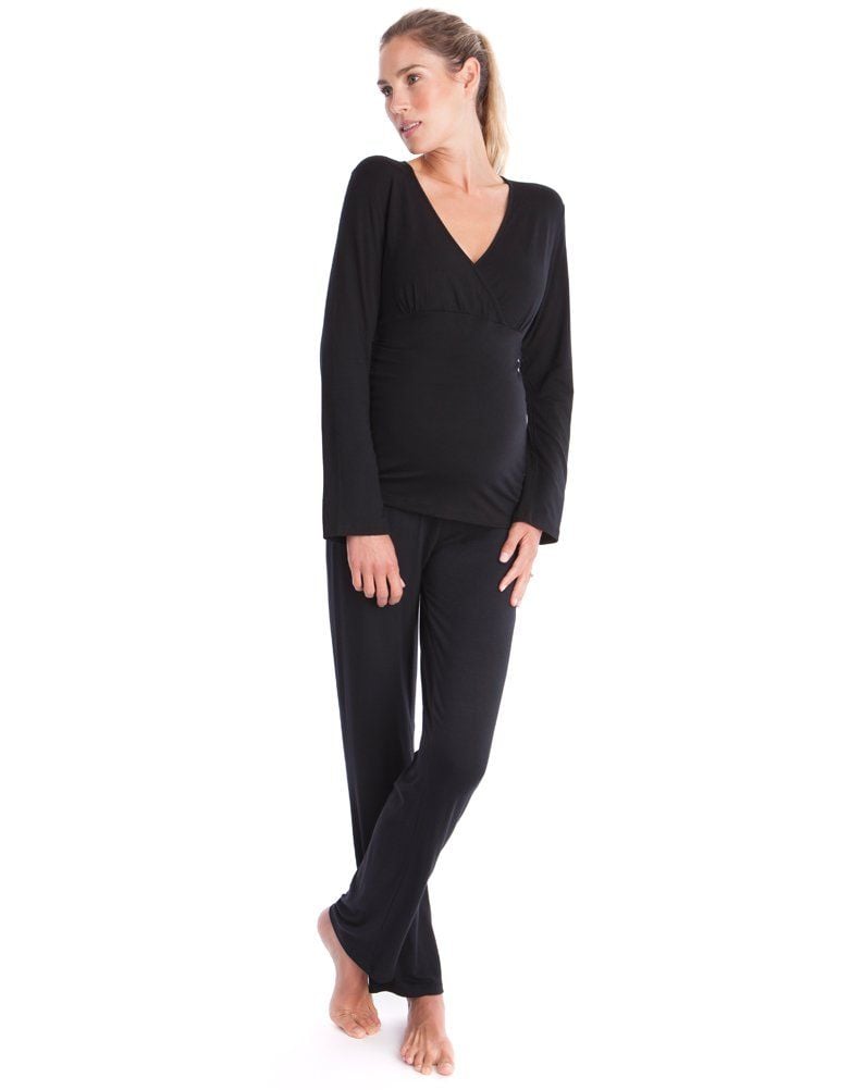 Women Seraphine Sleepwear | Black Bamboo Lounge Maternity Pajamas