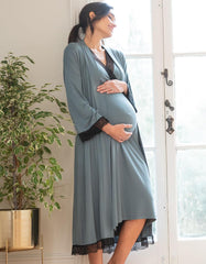 Women Seraphine Sleepwear | Lace Trim Kimono-Style Dressing Maternity-To-Nursing Gown