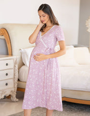 Women Seraphine Sleepwear | Lilac Floral Cotton Maternity & Nursing Night Dress