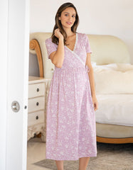 Women Seraphine Sleepwear | Lilac Floral Cotton Maternity & Nursing Night Dress