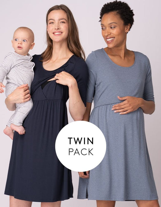 Women Seraphine Sleepwear | Stretch Jersey Maternity & Nursing Nighties – Twin Pack