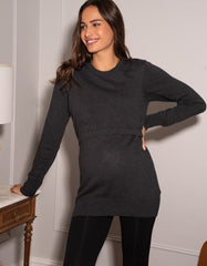 Women Seraphine Tops | Charcoal Cotton Lift Up Maternity & Nursing Sweater