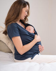 Women Seraphine Tops | Navy Cotton Short Sleeve Skin To Skin Top