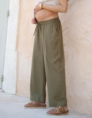 Women Seraphine Trousers & Skirts | Wide-Leg Linen-Blend Under Bump Maternity Trousers
