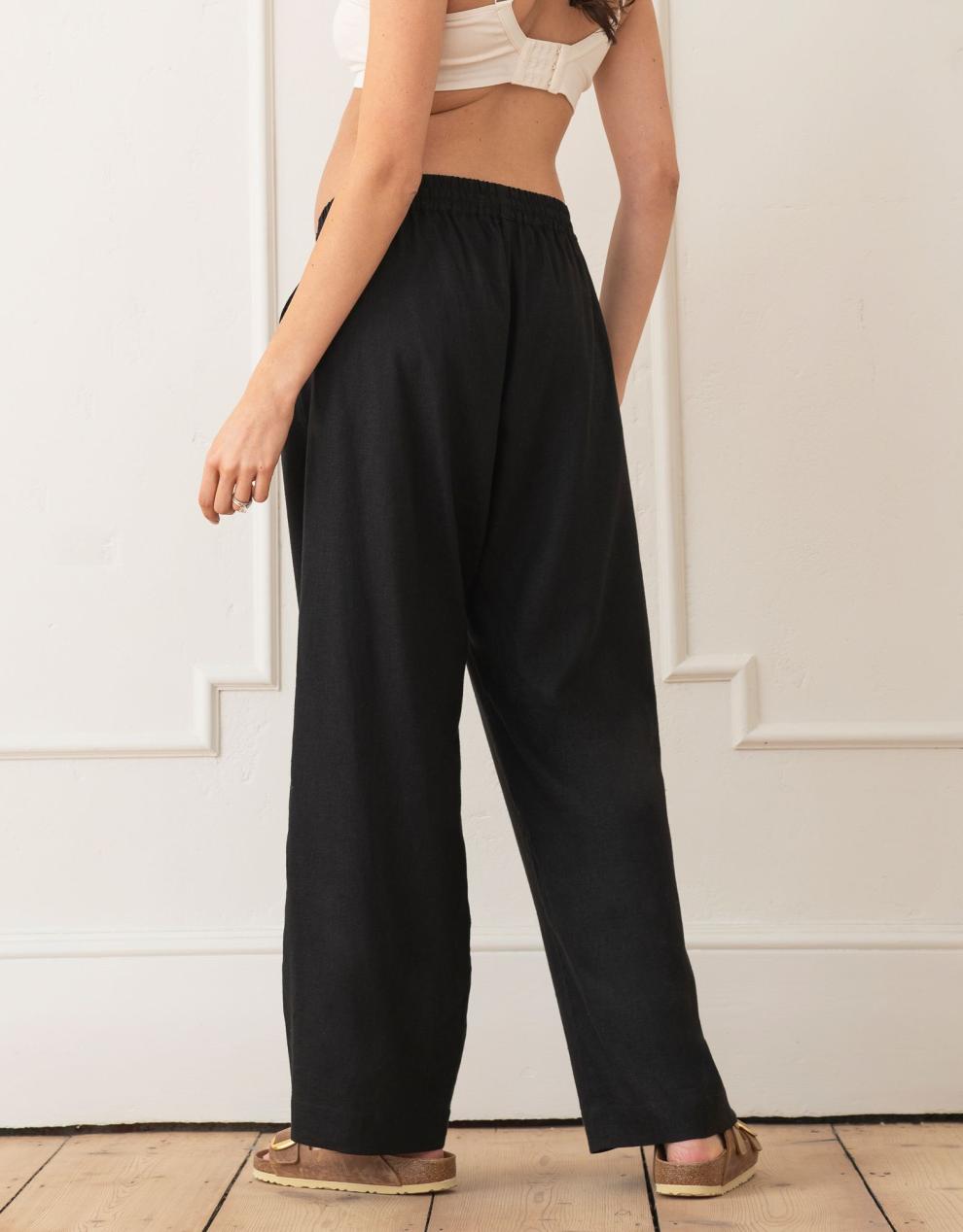 Women Seraphine Trousers & Skirts | Wide-Leg Linen-Blend Under Bump Maternity Trousers