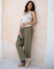 Women Seraphine Trousers & Skirts | Wide-Leg Linen-Blend Under Bump Maternity Trousers