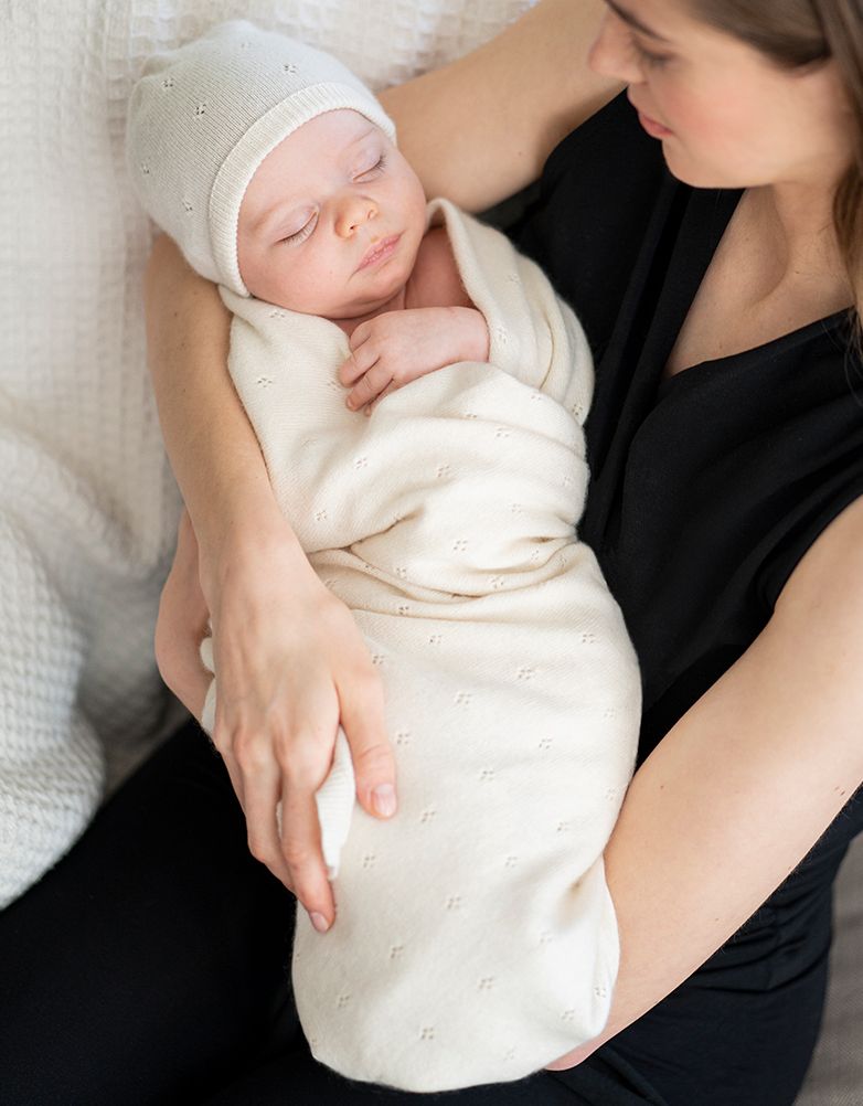 Baby Seraphine Baby Clothes | Mini Cotton &amp; Cashmere Ivory White Knitted Baby Blanket