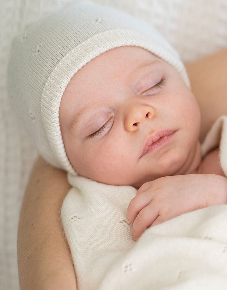 Baby Seraphine Baby Clothes | Mini Cotton &amp; Cashmere Ivory White Knitted Baby Hat