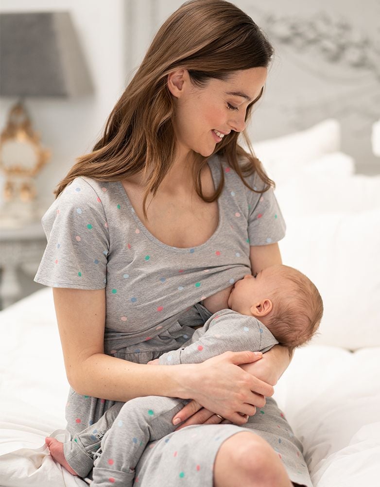 Baby Seraphine Baby Clothes | Spot Print Mama &amp; Mini Maternity To Nursing Nightdress Set – Grey