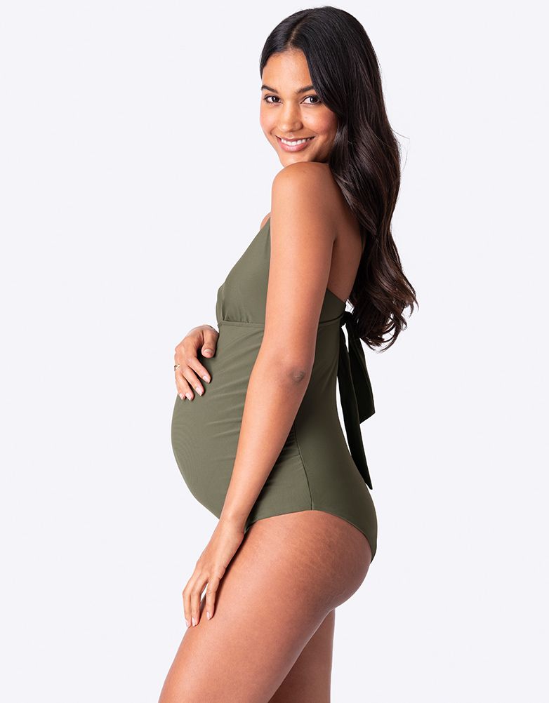 Women Seraphine Beach &amp; Swimwear | Khaki Tie-Back Maternity Swimsuit