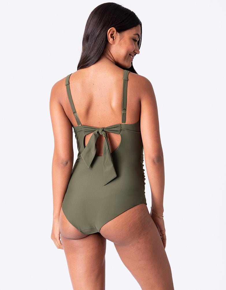 Women Seraphine Beach &amp; Swimwear | Khaki Tie-Back Maternity Swimsuit